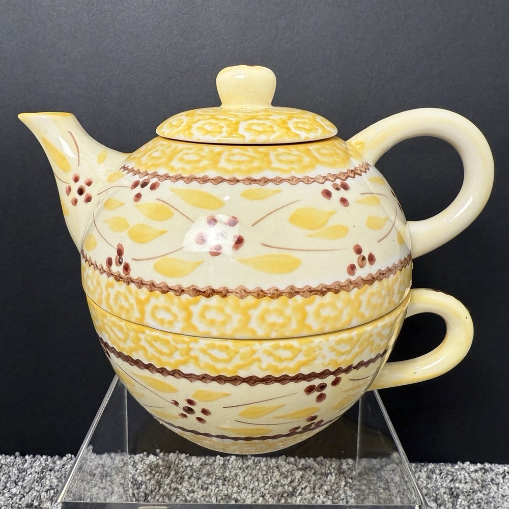Temp-Tations Old World Yellow Stacking Teapot for One- 3 Pieces